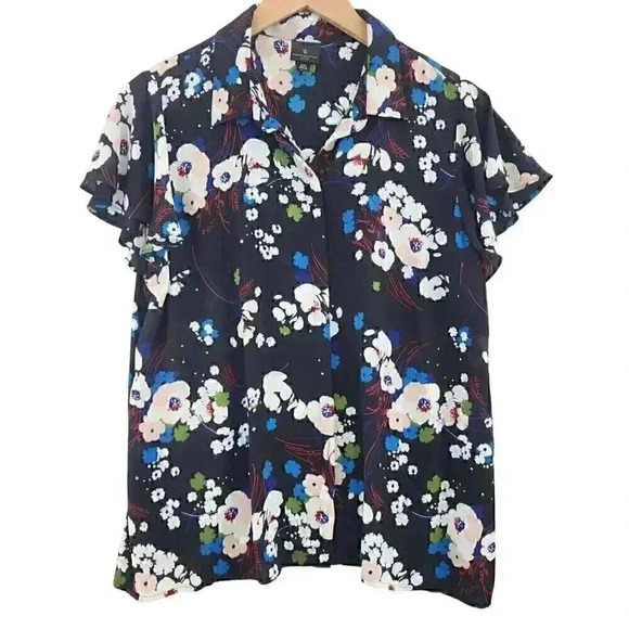 W Worthington Floral button up ruffle sleeve women's Chiffon blouse PXL - Picture 1 of 9